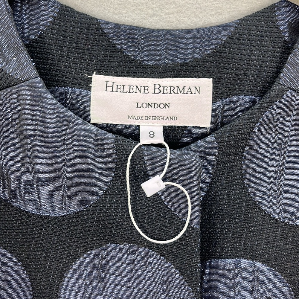 Helene Berman NWOT women’s Collarless Coat/Jacket  black/blue shimmered Dots 8/M - Picture 5 of 8